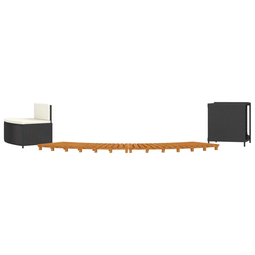 Black Poly Rattan and Solid Wood Acacia Spa Surround M764