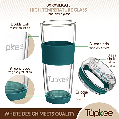 14-Ounce Double Wall Glass Tumbler with Lid R480