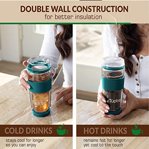 14-Ounce Double Wall Glass Tumbler with Lid R480
