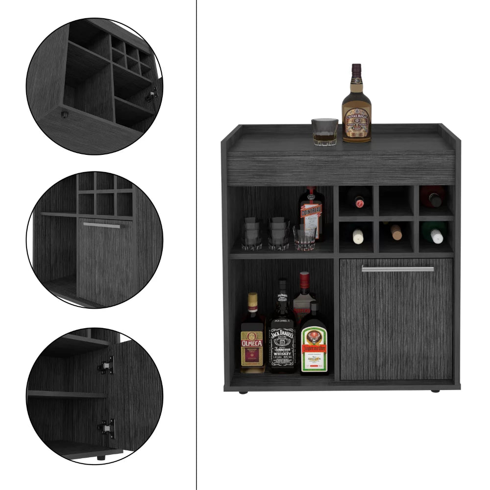 Light Gray Bar Cabinet with Concealed Shelves and Wine Cubbies S2574