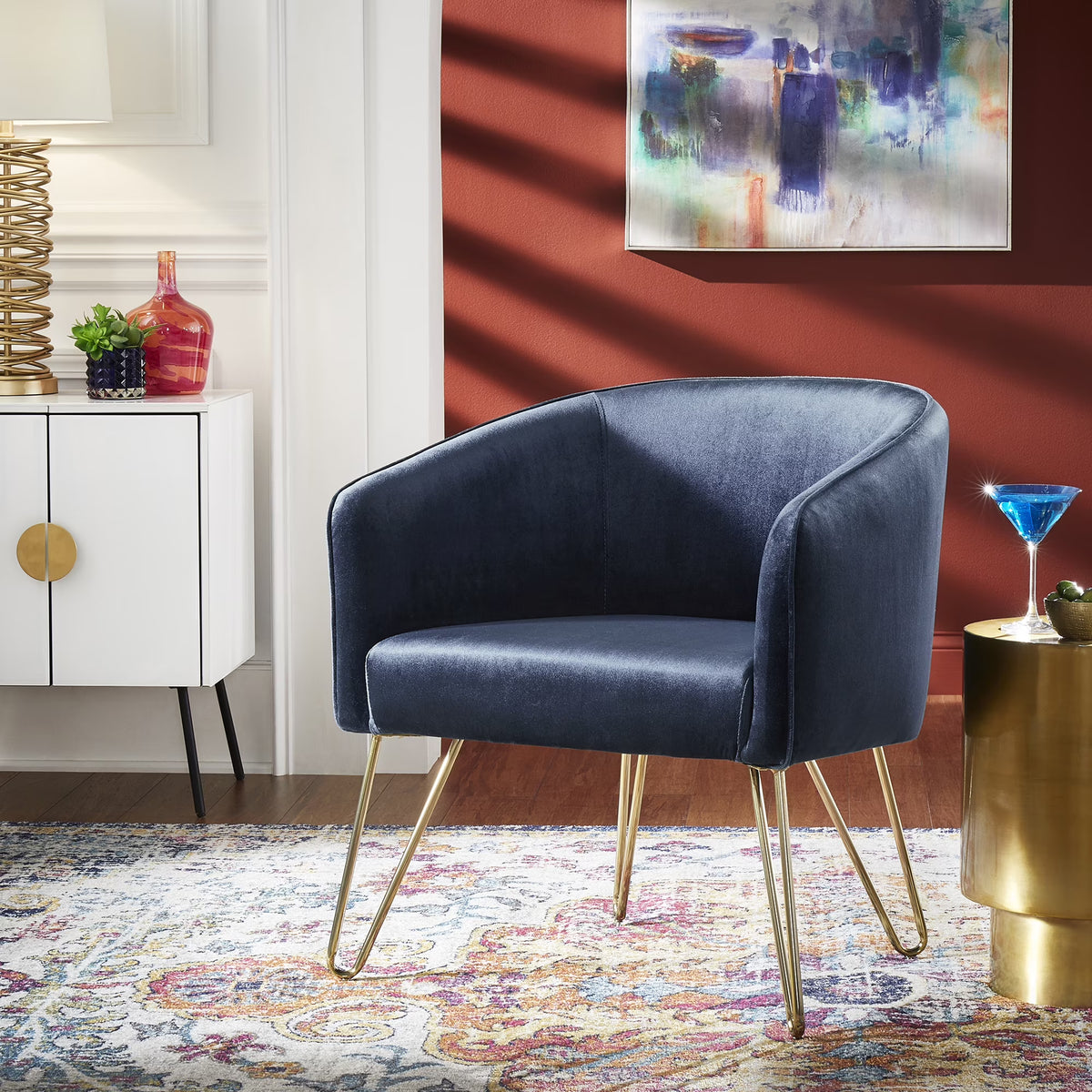 Dark Blue Velvet Accent Chair B4499