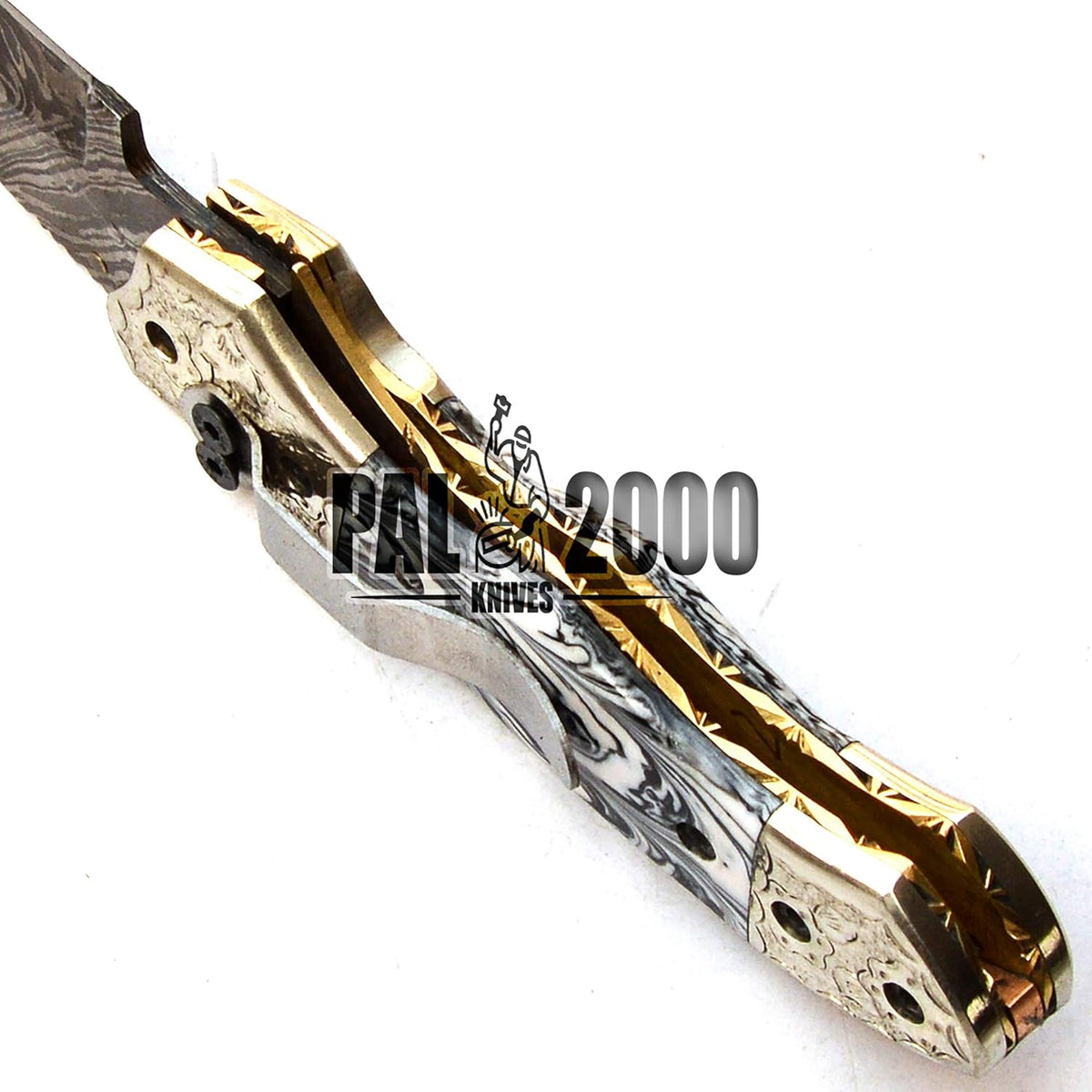 Handmade Damascus Steel Folding Pocket Hunting Knife with Sheath D53421