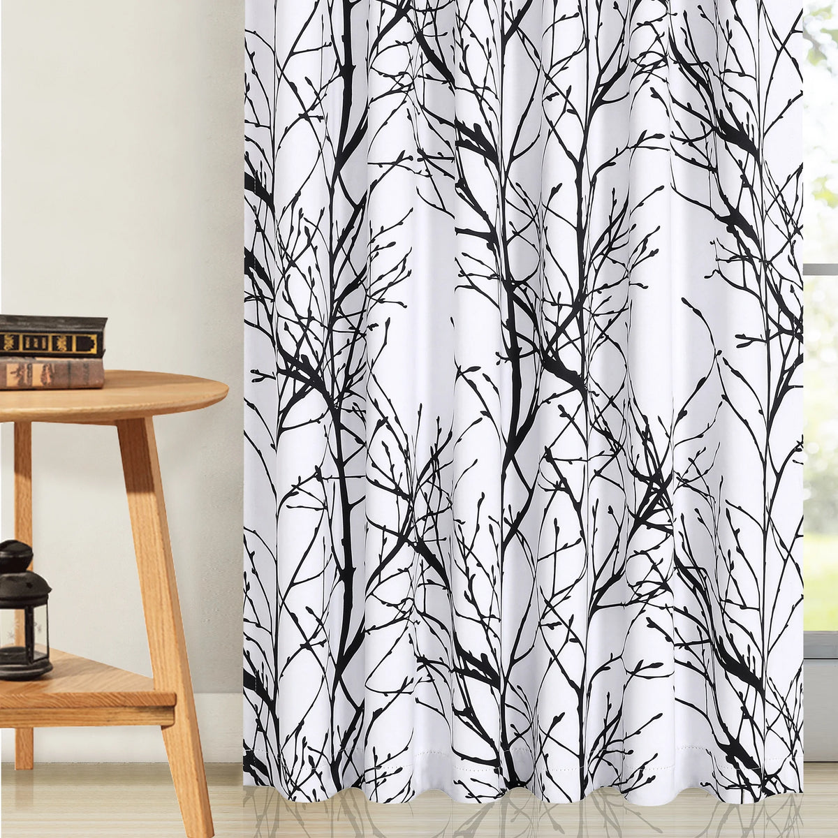 Blackout Window Curtain Panels Black White Thermal Insulated Drapes, Back Tab, 52"x 84"x 2 W82824