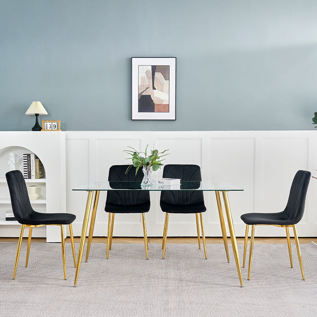Black Dining Chair with Gold Metal Legs Set of 4 J803