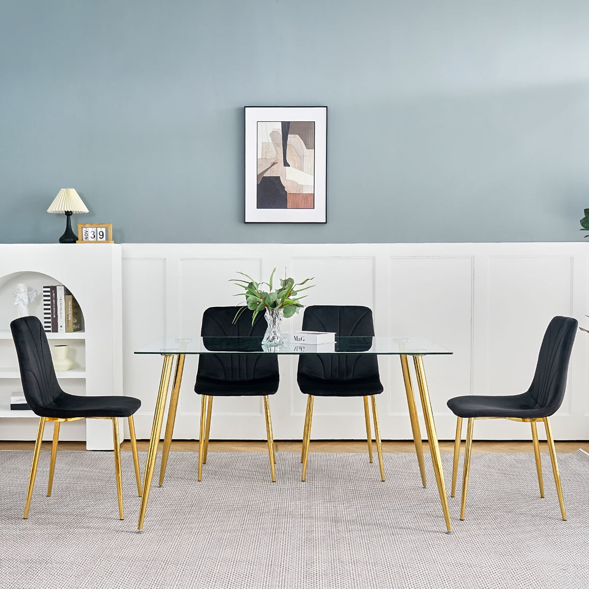 Black Dining Chair with Gold Metal Legs Set of 4 J803