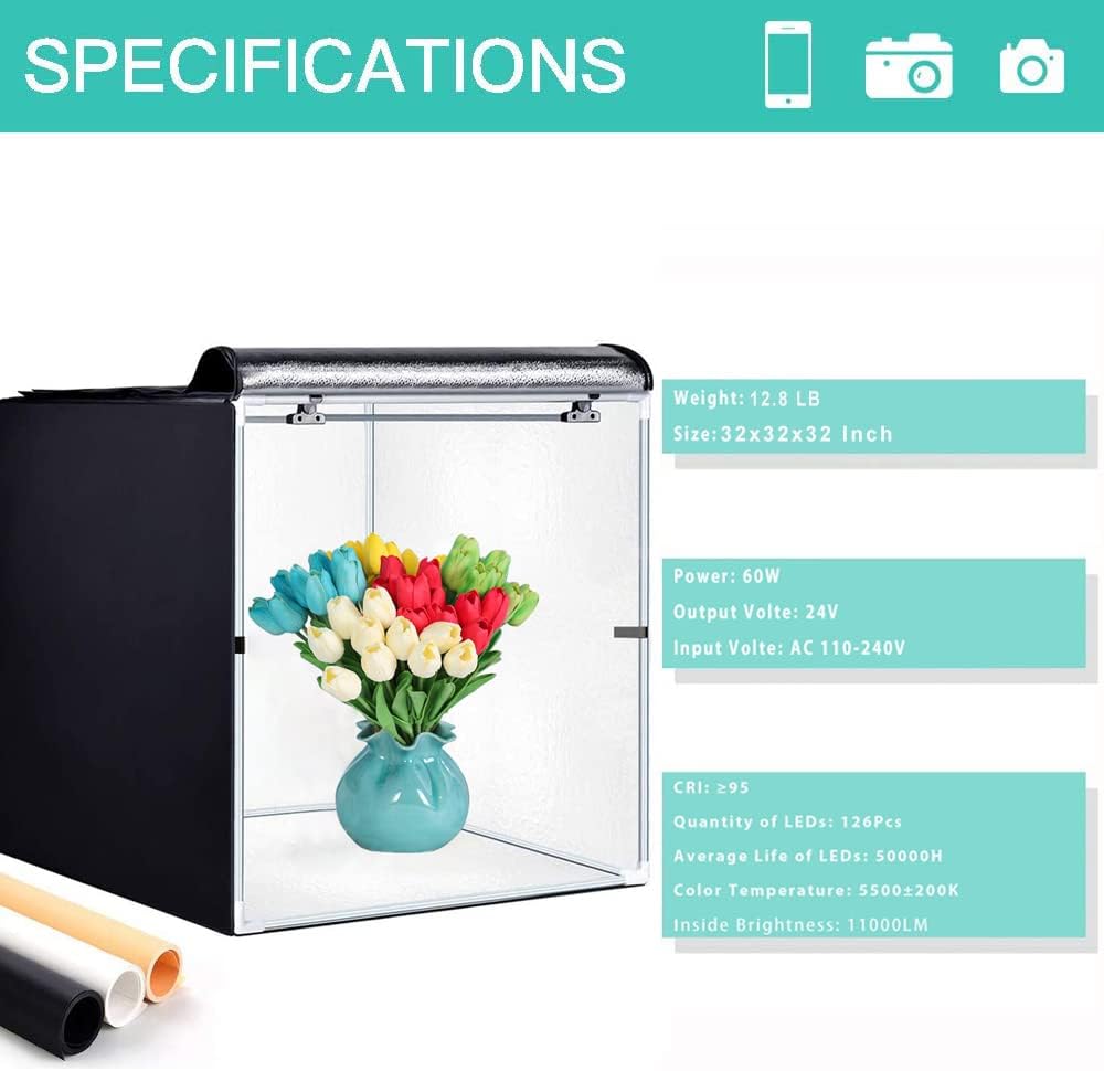 Portable Foldable 24 x 24 Inch Photo Studio Light Box Kit with LED Lights and 6 Color Backdrops F7043