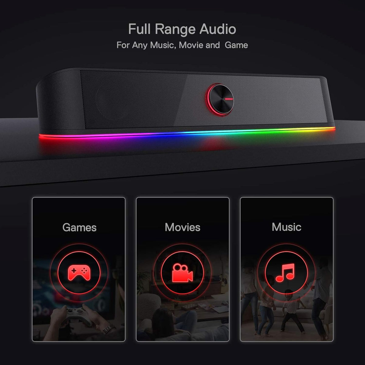RGB Desktop Soundbar with Volume Knob V35050