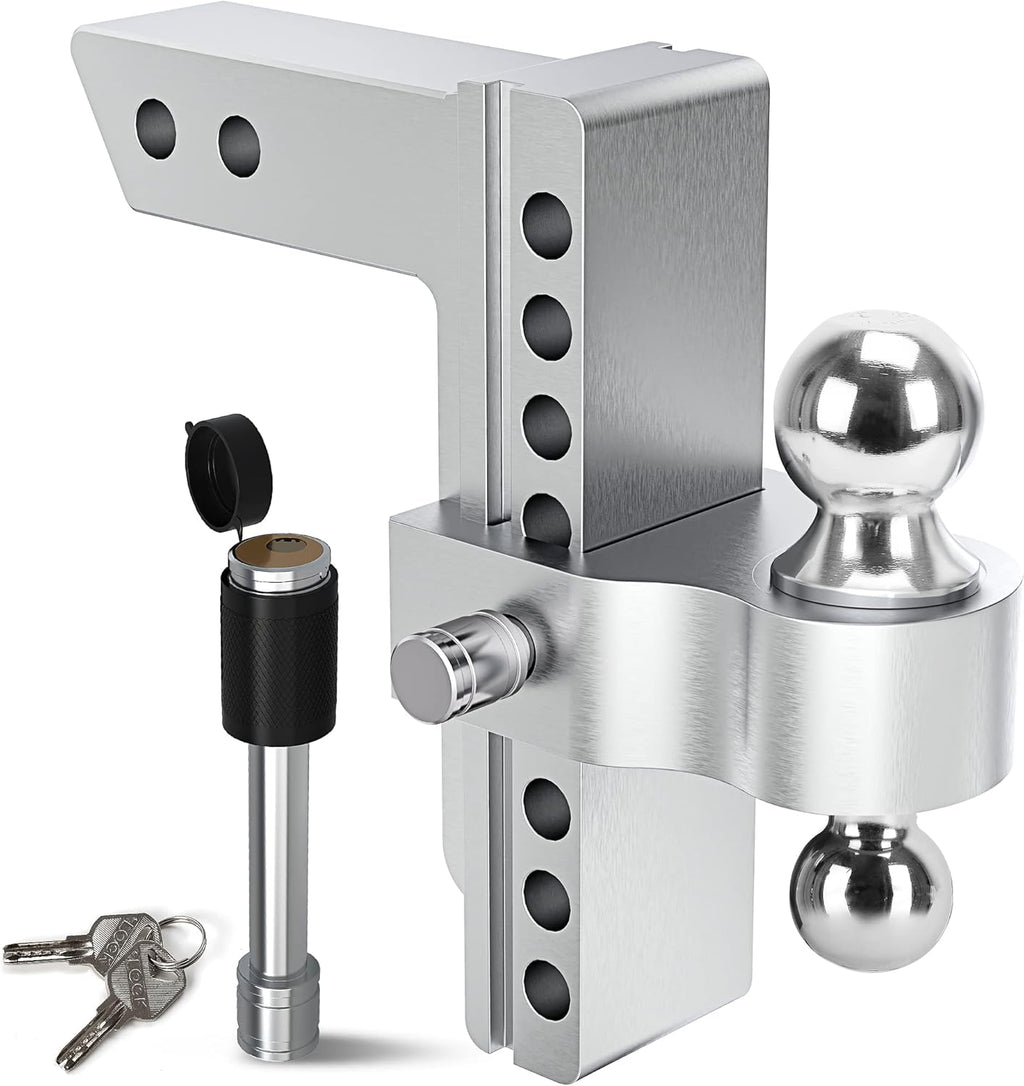 Adjustable Trailer Hitch Ball Mount, 2.5-Inch Receiver, 8-Inch Drop, Forged Aluminum Shank, 2-Inch and 2-5/16-Inch Combo Stainless Steel Tow Balls with Double Pin Key Locks M9498