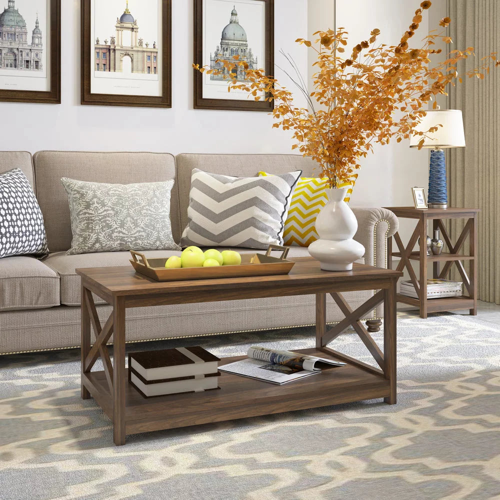 Dark Walnut 2-Tier Wood Coffee Table P9293