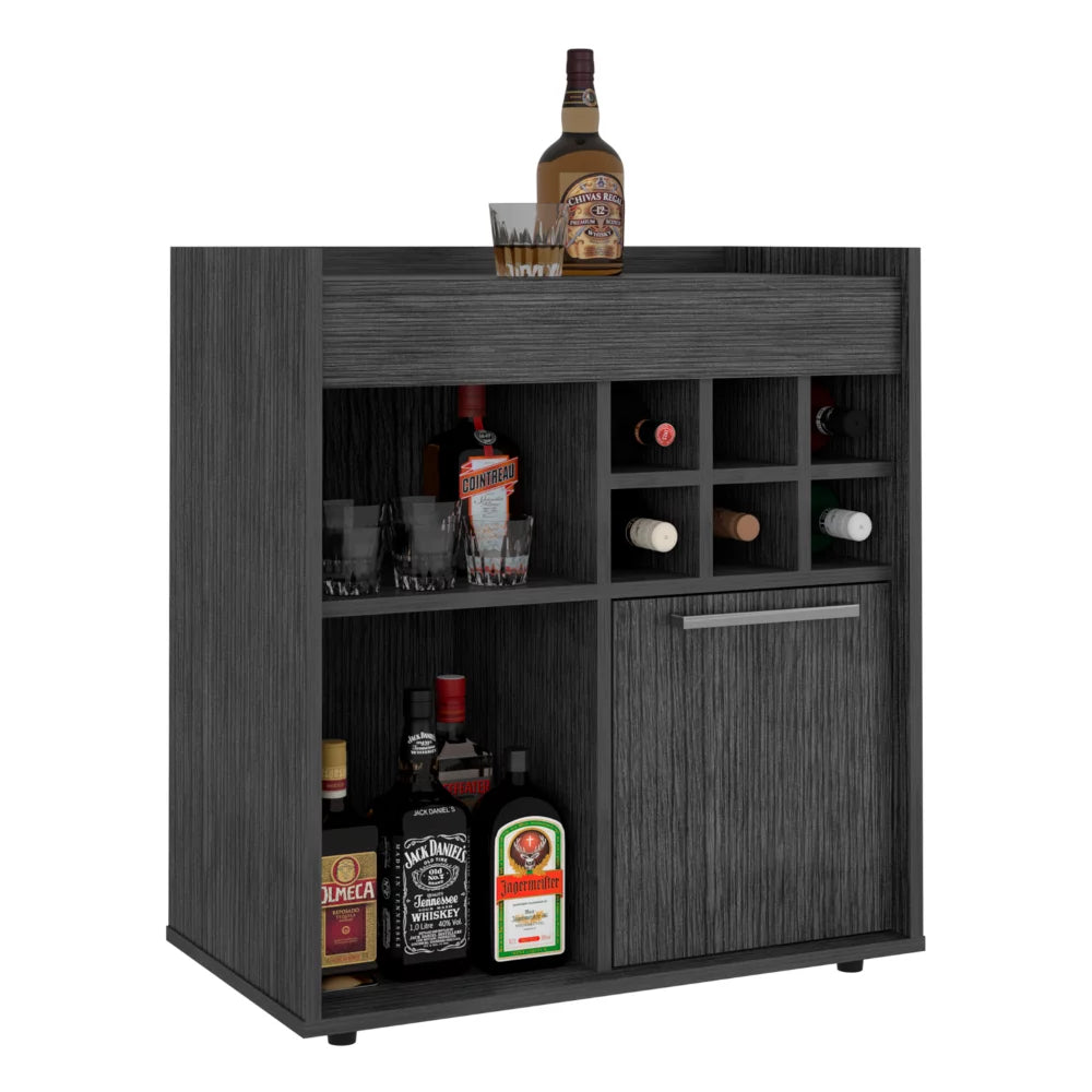 Light Gray Bar Cabinet with Concealed Shelves and Wine Cubbies S2574