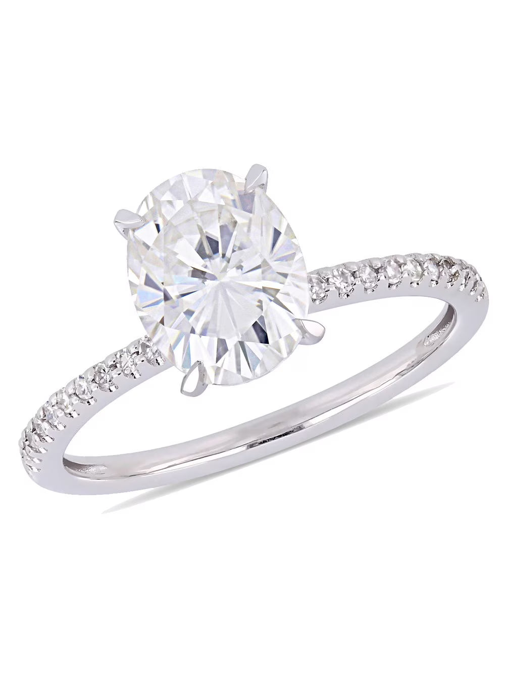 14K White Gold Oval Moissanite Engagement Ring with Diamonds B62880