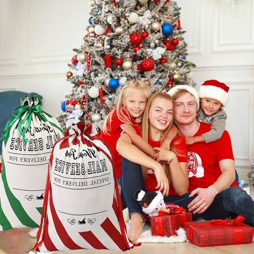 2 Pack Christmas Stripe Canvas Santa Sack with Drawstring V6985