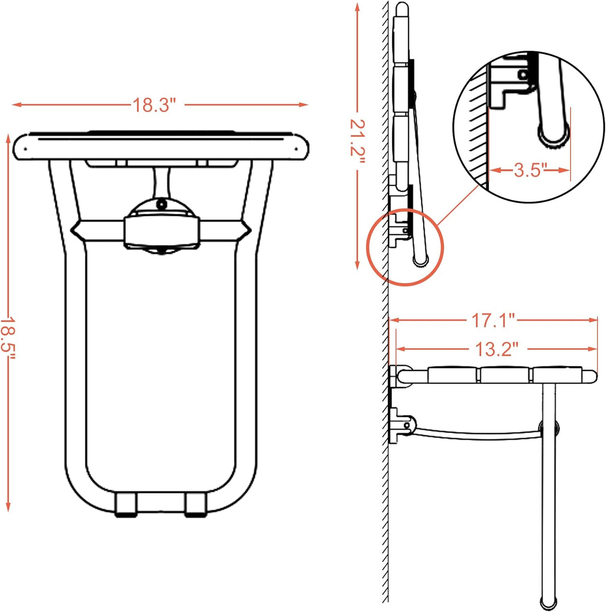 Foldable Shower Seat Bench Wall Mounted White Z4106