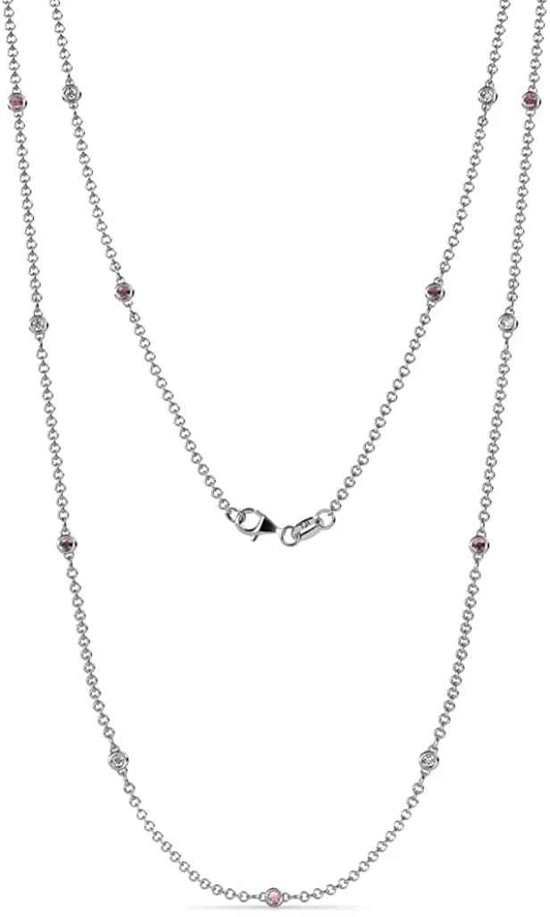 Petite Rhodolite Garnet and Diamond 13 Stations Necklace in 14K White Gold Z382058