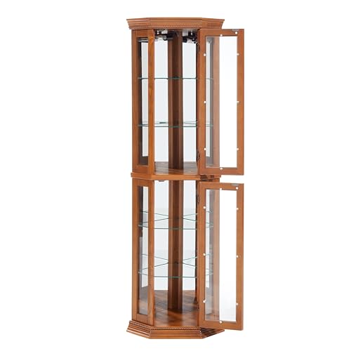 Lighted Corner Curio Display Cabinet with Adjustable Shelves & Mirrored Back N955473