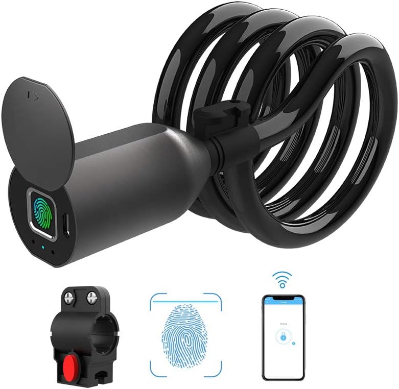 Fingerprint Keyless Steel Cable Bicycle Lock, Pack of 2 Y998290
