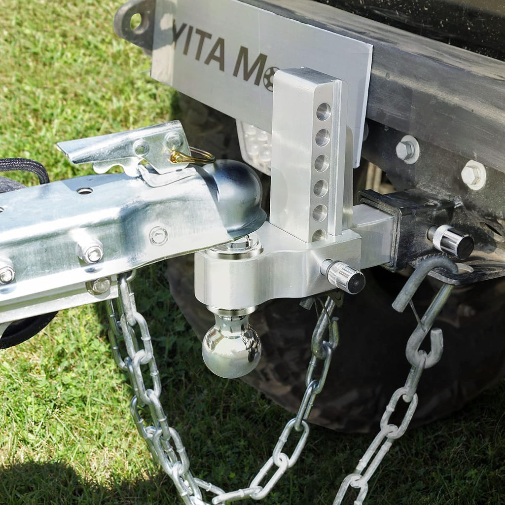 Adjustable Trailer Hitch Ball Mount, 2.5-Inch Receiver, 8-Inch Drop, Forged Aluminum Shank, 2-Inch and 2-5/16-Inch Combo Stainless Steel Tow Balls with Double Pin Key Locks M9498