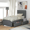 Gray Upholstered Twin Size Platform Bed with 2 Storage Drawers K3529