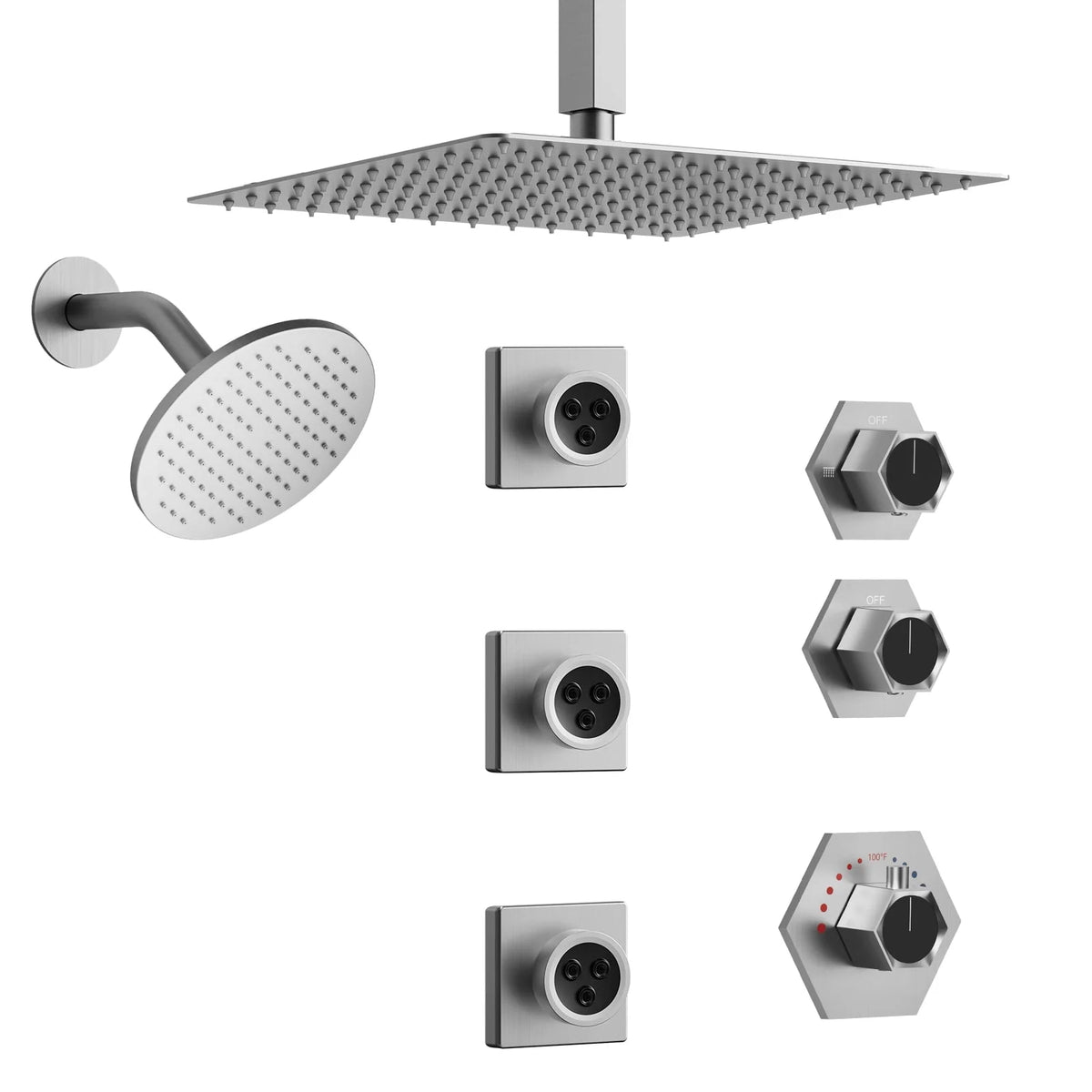 Brushed Nickel Thermostatic Shower Faucet Set N104