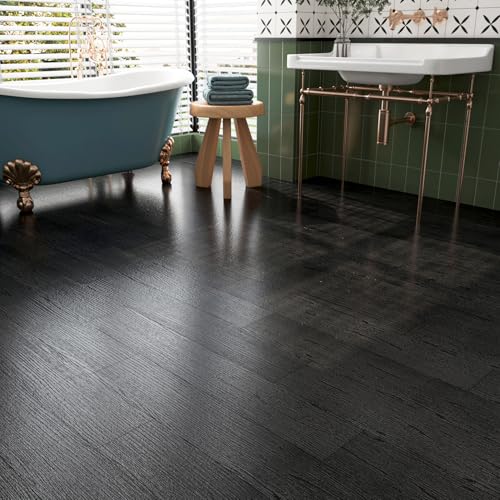 17-Pack 6"x36" Black Wood Luxury Vinyl Plank Flooring Peel and Stick Tiles N439