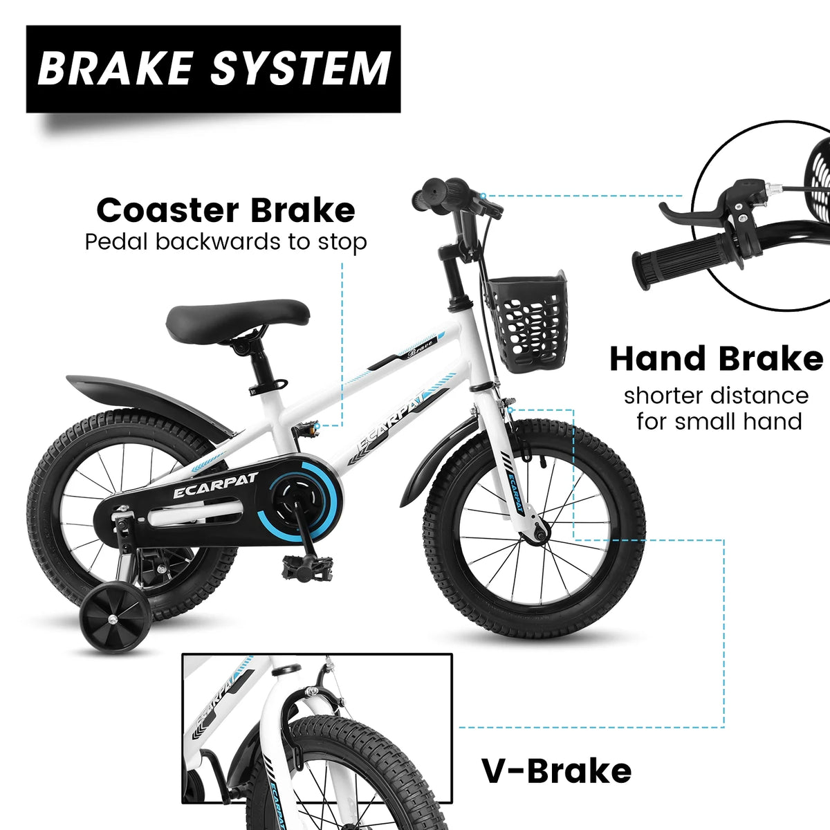16 inch Kids Bike with Training Wheels, Basket and Fender V750