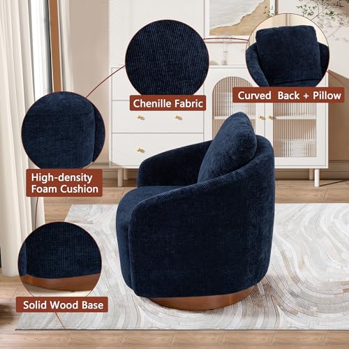 Ivory Chenille Swivel Barrel Chair with Wood Base K8405