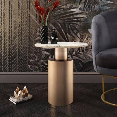 White Pedestal End Table J80790