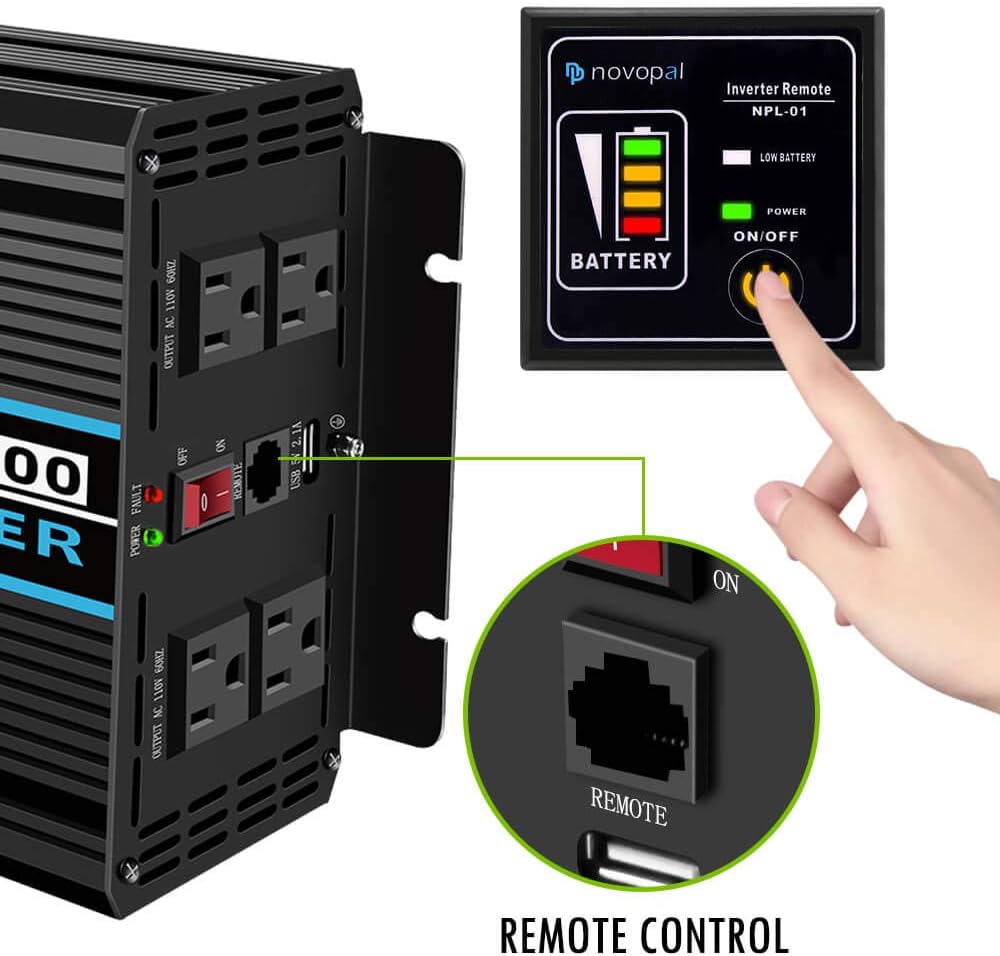 1500 watt Pure Sine Wave Power Inverter 12V to 110V/120V 4 AC Outlets Y328464
