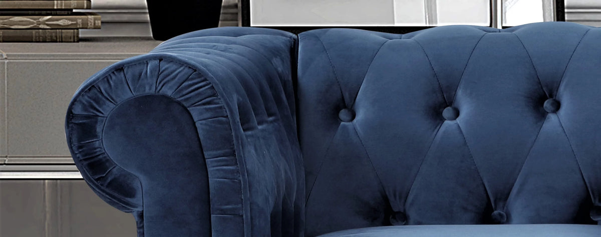 Blue Velvet Rolled Arm Chesterfield Loveseat U21735