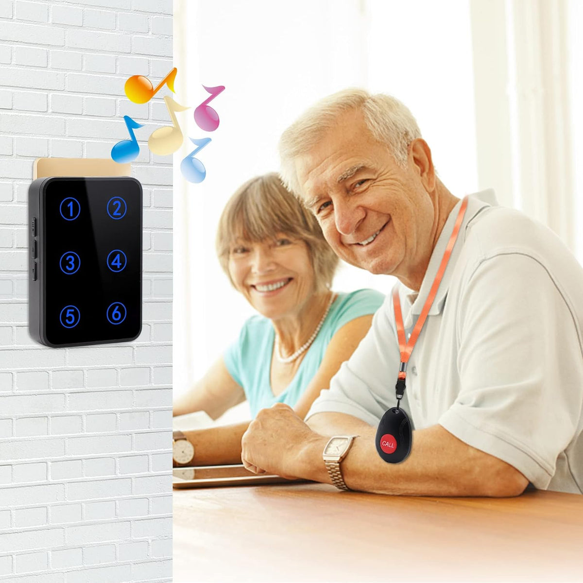 Wireless Caregiver Pager with 3 Number Display Plug-in Receiver 6 Waterproof Transmitters Q1546