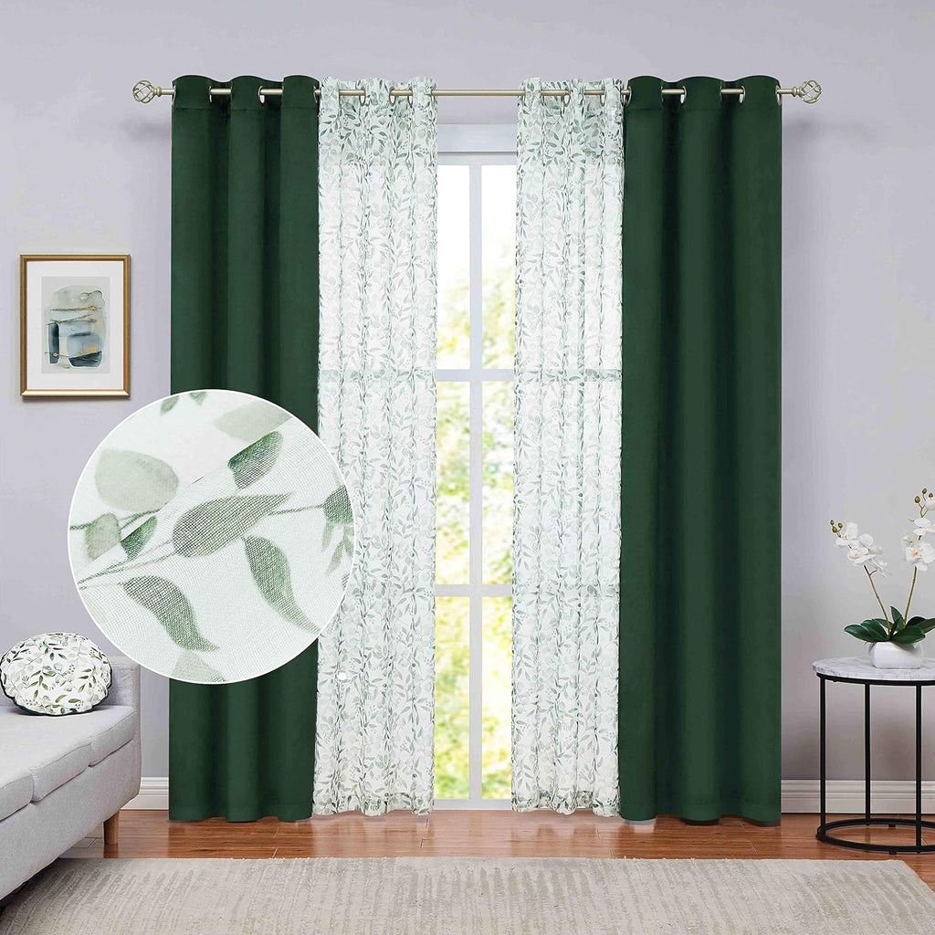Grey Velvet Floral Sheer Curtains 63 inch 4 Pieces Set N130