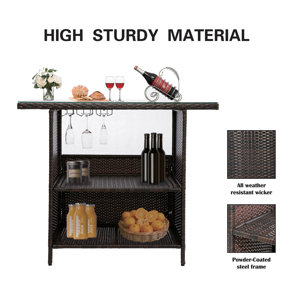 Outdoor Patio Rattan Wicker Bar Counter Table Tempered Glass Tabletop N1147