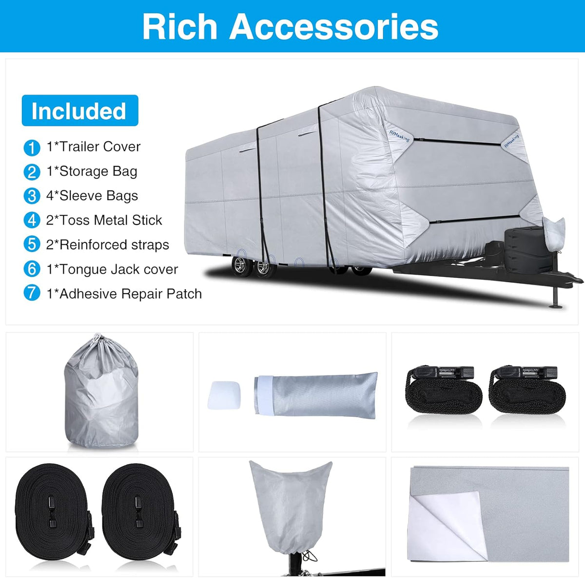 Rip-Stop RV Cover Fits 20'1" - 22' Long Motorhome, Waterproof Camper Cover with Gutter Covers T549148