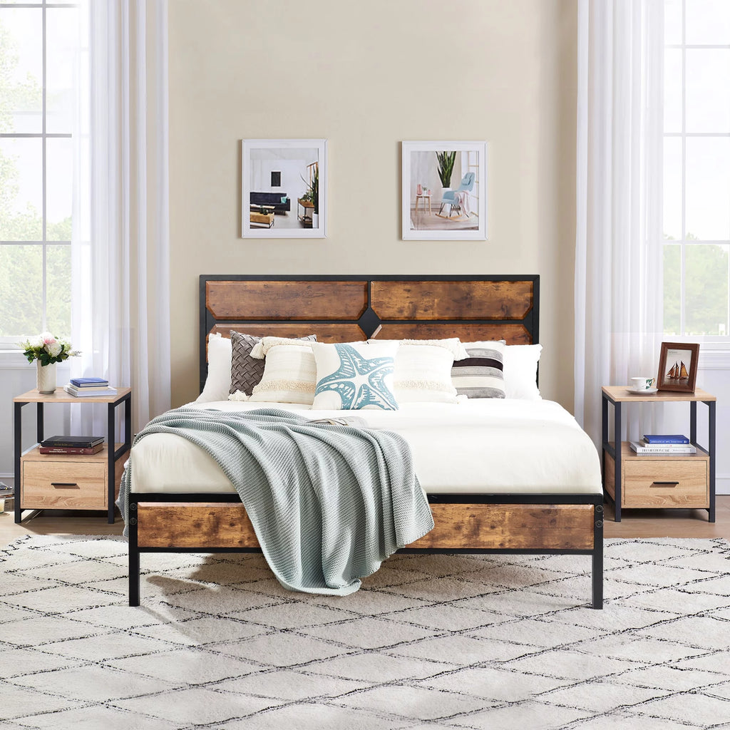 Full Size Platform Bed Frame and 2 Nightstands Set of 3 V4116