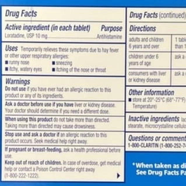 10mg Non Drowsy Loratadine 24 Hour Tablets 115 Count Z459