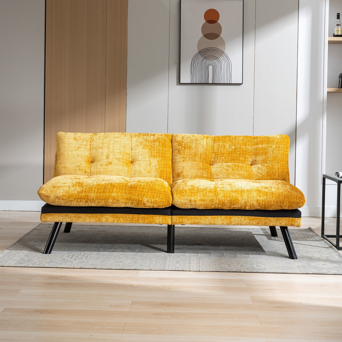 Yellow Chenille Convertible Futon Sofa Bed X384