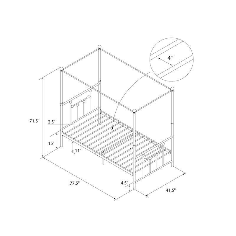 Twin Size Metal Canopy Bed Frame in Black U936