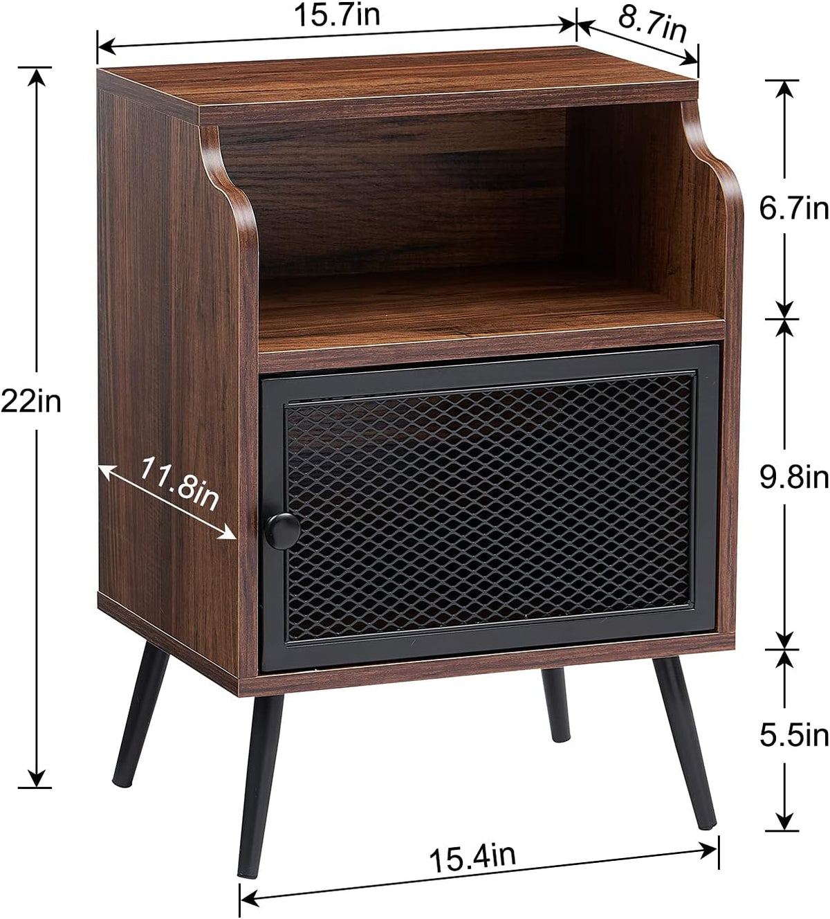 Brown Metal Nightstand with Storage Cabinet and Drawer Shelf D39494