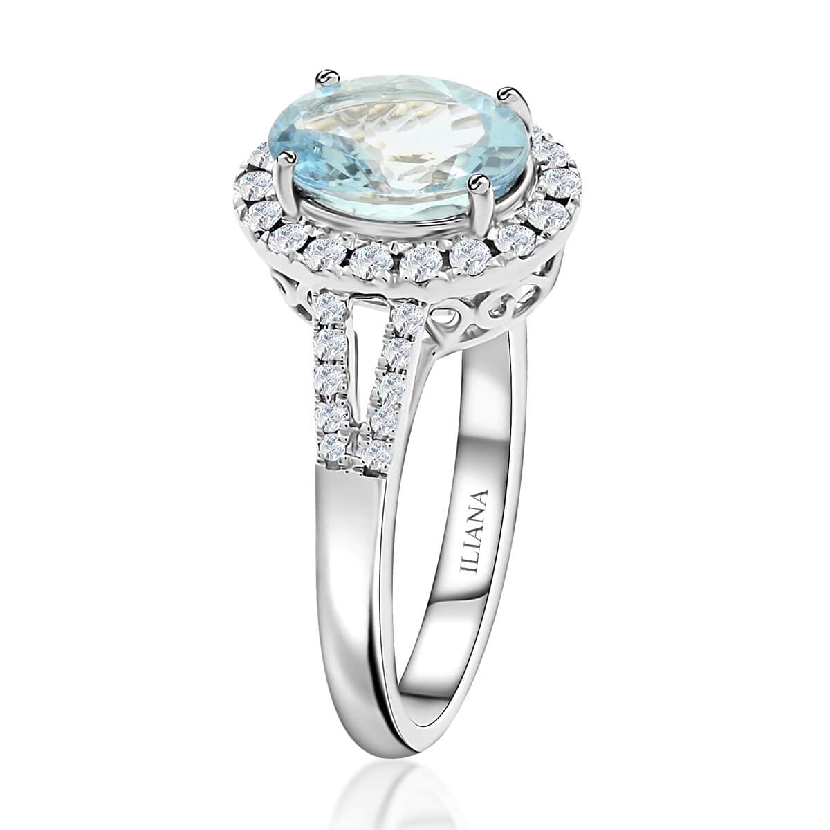 18K White Gold Halo Ring with Blue Aquamarine and White Diamond I686