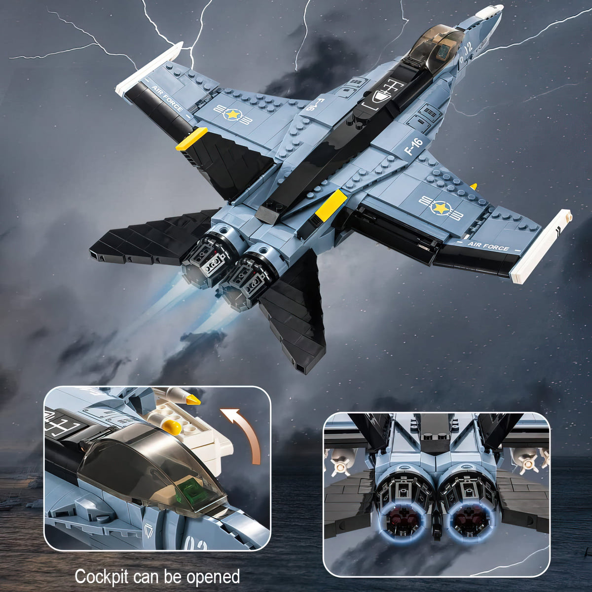 Blue F-16 Fighting Jet Building Block Set P7128