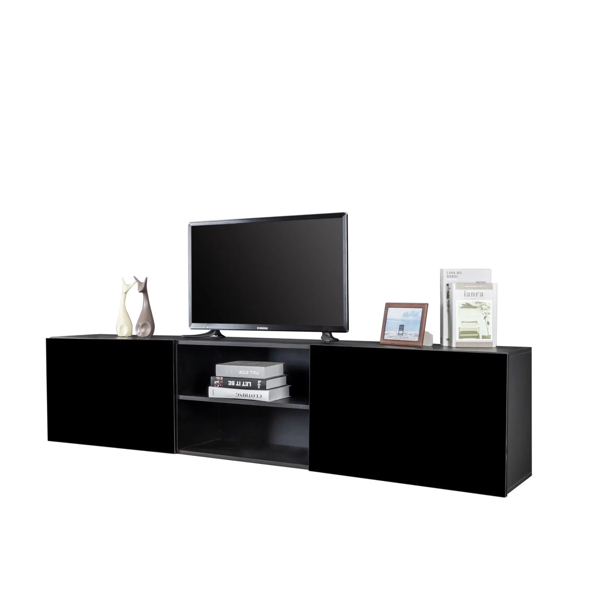 Wall Mounted Floating TV Stand with Shelf and Clamshell Doors B2797