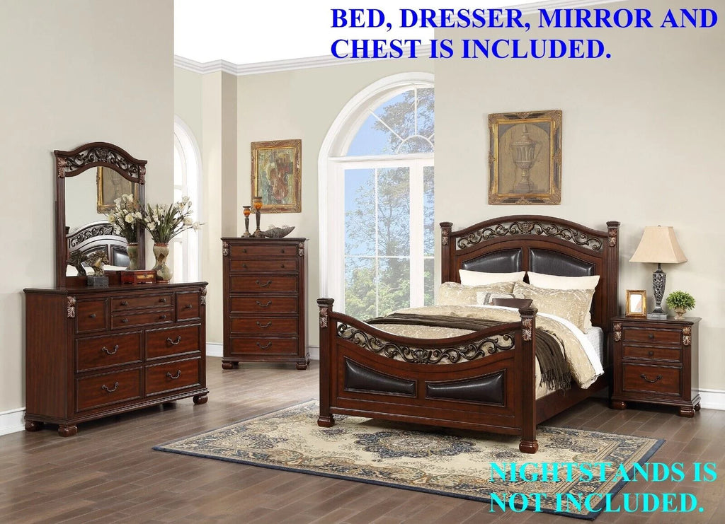 King Size 4p Bedroom Furniture Set Wooden Brown Q926674
