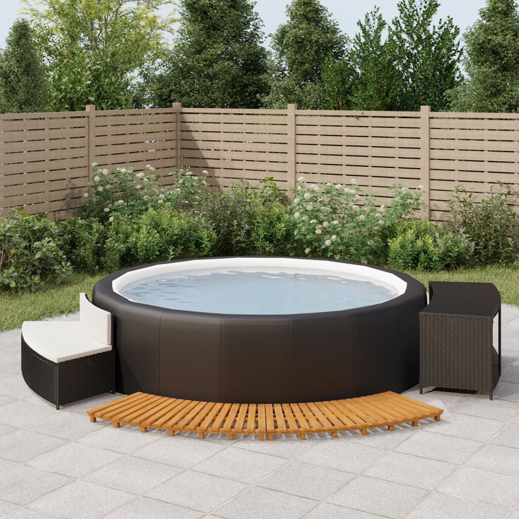 Black Poly Rattan and Solid Wood Acacia Spa Surround M764