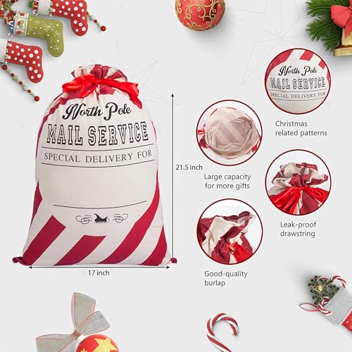 2 Pack Christmas Stripe Canvas Santa Sack with Drawstring V6985