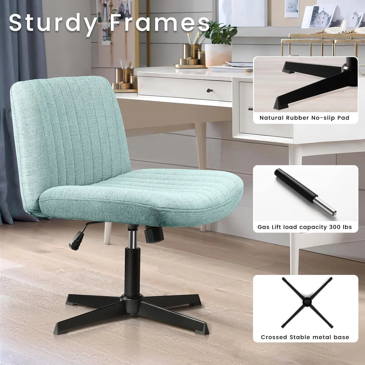 Armless Fabric Padded Swivel Desk Chair I73829