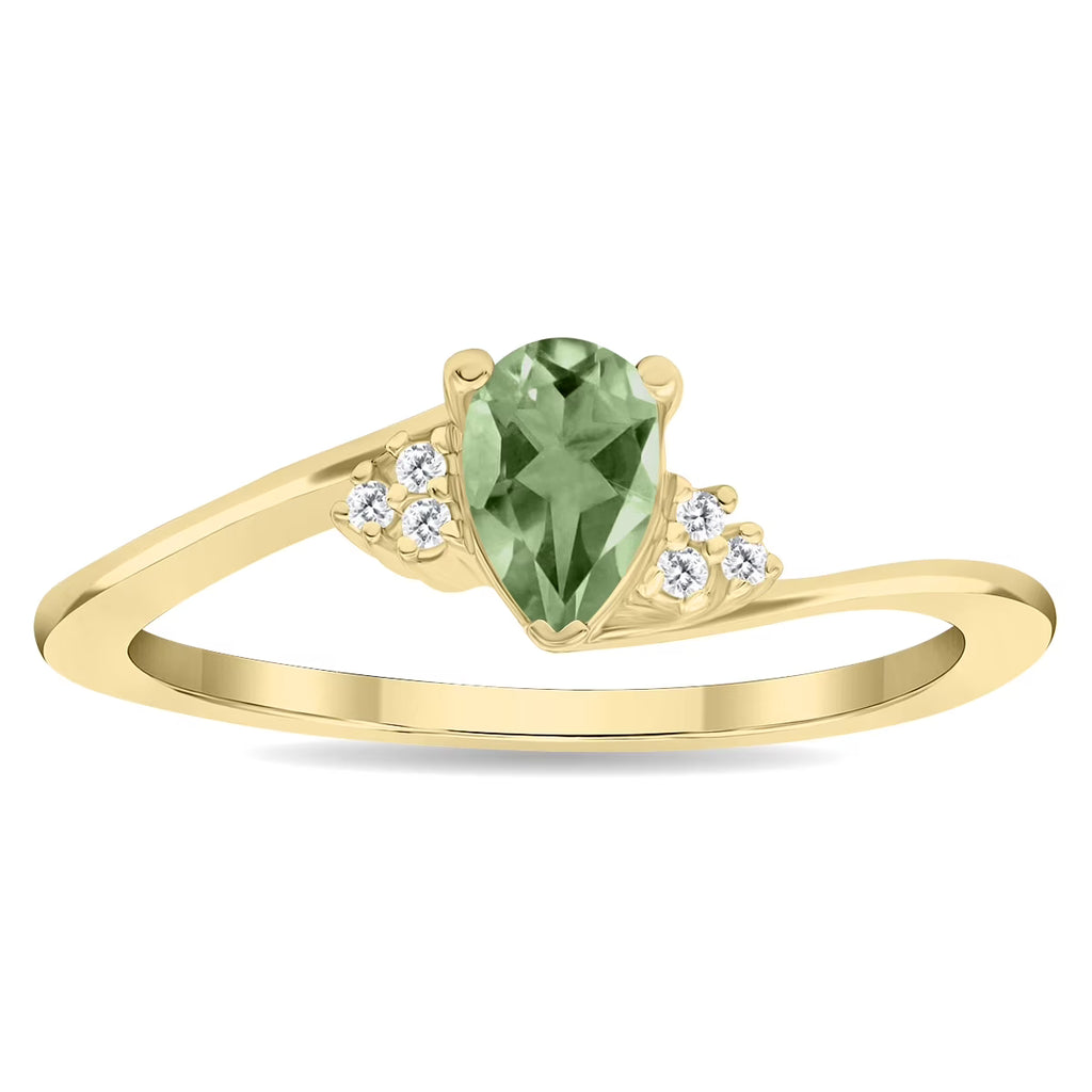 Green Amethyst and Diamond Ring in 10K Yellow Gold Z361