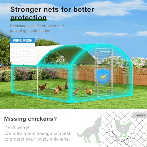 Large Metal Chicken Coop with Roosting Perch Walk-in Poultry Cage Waterproof Cover (10' L x 13.2' W x 6.4' H) Z780