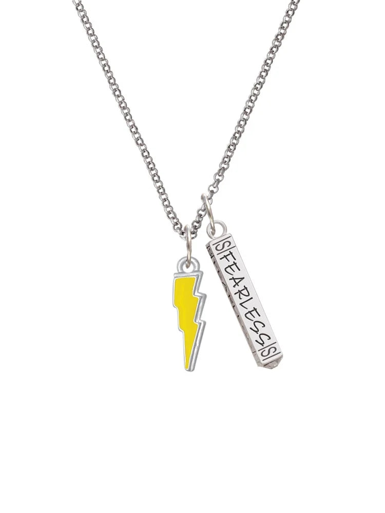 Silvertone Yellow Lightning Bolt Bar Charm Necklace, 23" B483088