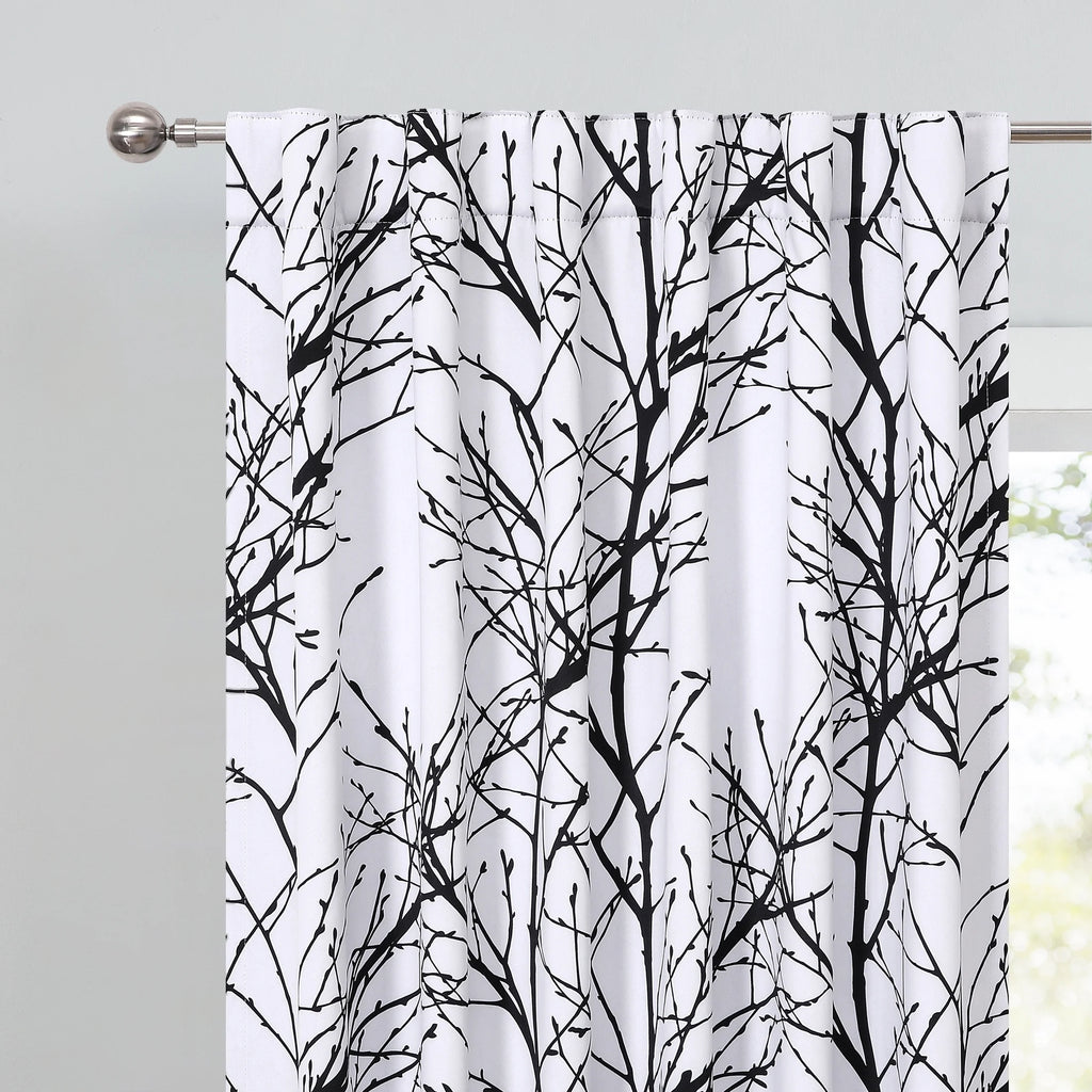 Blackout Window Curtain Panels Black White Thermal Insulated Drapes, Back Tab, 52"x 84"x 2 W82824