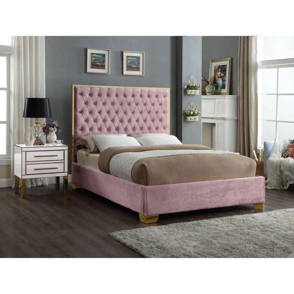 Solid Wood and Velvet King Bed in Navy Z978
